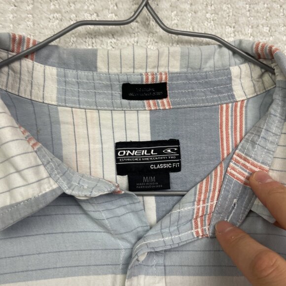 O'Neill Shirt Men M Classic Fit Blue / Orange Strip Button Up Short Sleeve Surf* - Picture 9 of 16